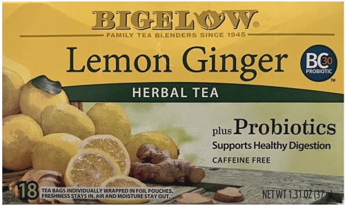 (image for) BIGELOW LEMON GINGER HERBAL TEA PLUS PROBIOTICS
