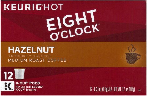 EIGHT O'CLOCK HAZELNUT MEDIUM ROAST COFFEE K-CUP PODS (image for) EIGHT O'CLOCK HAZELNUT MEDIUM ROAST COFFEE K-CUP PODS
