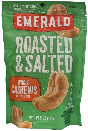 EMERALD ROASTED & SALTED WHOLE CASHEWS (image for) EMERALD ROASTED & SALTED WHOLE CASHEWS