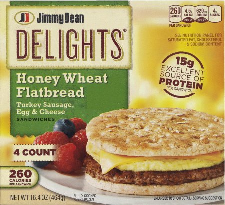 Jimmy dean delights Honey Wheat flatbread Turkey sausage, egg&Cheese - 4 ct (077900650246)