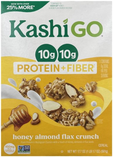 KASHI GO PROTEIN + FIBER HONEY ALMOND FLAX CRUNCH CEREAL (image for) KASHI GO PROTEIN + FIBER HONEY ALMOND FLAX CRUNCH CEREAL
