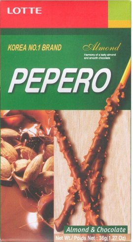 Печенье-соломка lotte pepero almond с шоколадной начинкой, в картонной упаковке, 36г, 62004мо (8801062267712)