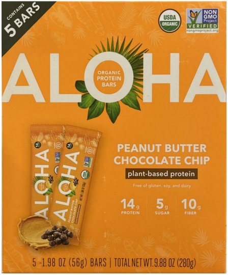 ALOHA ORGANIC PROTEIN BARS PEANUT BUTTER CHOCOLATE CHIP (image for) ALOHA ORGANIC PROTEIN BARS PEANUT BUTTER CHOCOLATE CHIP