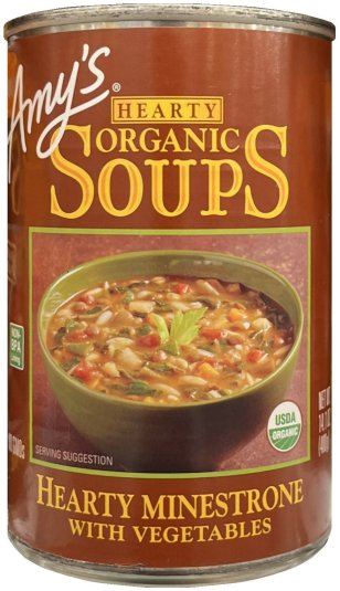 AMY'S ORGANIC HEARTY MINESTRONE WITH VEGETABLES SOUPS (image for) AMY'S ORGANIC HEARTY MINESTRONE WITH VEGETABLES SOUPS