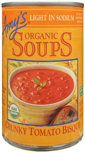 AMY'S ORGANIC CHUNKY TOMATO BISQUE SOUPS LIGHT IN SODIUM (image for) AMY'S ORGANIC CHUNKY TOMATO BISQUE SOUPS LIGHT IN SODIUM