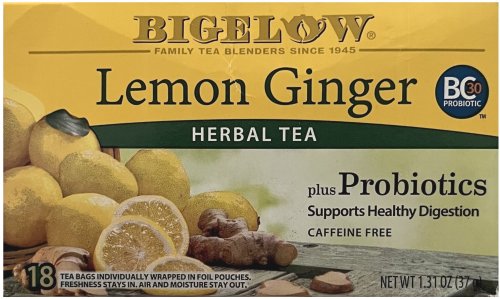 BIGELOW LEMON GINGER HERBAL TEA PLUS PROBIOTICS (image for) BIGELOW LEMON GINGER HERBAL TEA PLUS PROBIOTICS