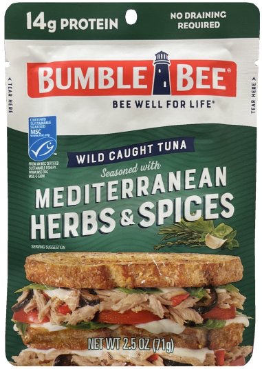 BUMBLE BEE WILD CAUGHT TUNA MEDITERRANEAN HERBS & SPICES (image for) BUMBLE BEE WILD CAUGHT TUNA MEDITERRANEAN HERBS & SPICES