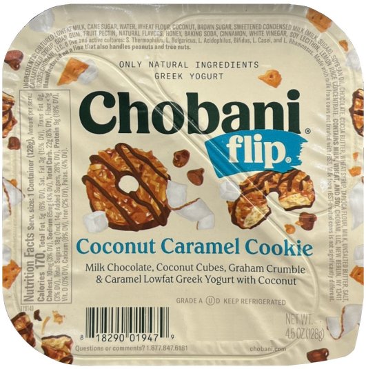 CHOBANI FLIP COCONUT CARAMEL COOKIE LOWFAT GREEK YOGURT (image for) CHOBANI FLIP COCONUT CARAMEL COOKIE LOWFAT GREEK YOGURT
