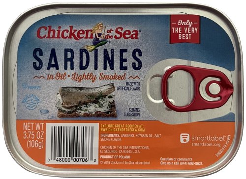 CHICKEN OF THE SEA SARDINES IN OIL LIGHTLY SMOKED (image for) CHICKEN OF THE SEA SARDINES IN OIL LIGHTLY SMOKED
