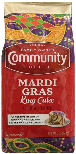 COMMUNITY COFFEE MARDI GRAS KING CAKE MEDIUM ROAST GROUND COFFEE (image for) COMMUNITY COFFEE MARDI GRAS KING CAKE MEDIUM ROAST GROUND COFFEE