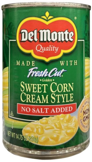 DEL MONTE GOLDEN SWEET CORN CREAM STYLE NO SALT ADDED (image for) DEL MONTE GOLDEN SWEET CORN CREAM STYLE NO SALT ADDED