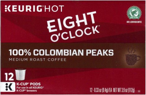 EIGHT O'CLOCK 100% COLOMBIAN PEAKS MEDIUM ROAST K-CUP PODS (image for) EIGHT O'CLOCK 100% COLOMBIAN PEAKS MEDIUM ROAST K-CUP PODS