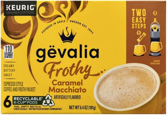 GEVALIA FROTHY CARAMEL MACCHIATO K-CUP PODS (image for) GEVALIA FROTHY CARAMEL MACCHIATO K-CUP PODS