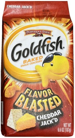 GOLDFISH BAKED SNACK CRACKERS FLAVOR BLASTED CHEDDAR JACK'D (image for) GOLDFISH BAKED SNACK CRACKERS FLAVOR BLASTED CHEDDAR JACK'D