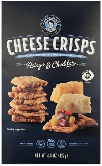 JOHN MACY'S CHEESE CRISPS ASIAGE & CHEDDAR (image for) JOHN MACY'S CHEESE CRISPS ASIAGE & CHEDDAR