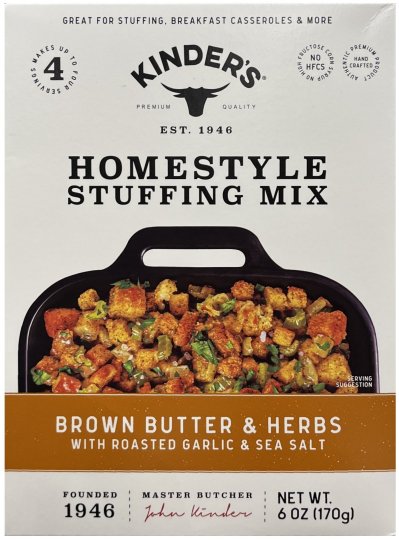 KINDER'S HOMESTYLE STUFFING MIX BROWN BUTTER & HERBS WITH ROASTED GARLIC & SEA SALT (image for) KINDER'S HOMESTYLE STUFFING MIX BROWN BUTTER & HERBS WITH ROASTED GARLIC & SEA SALT