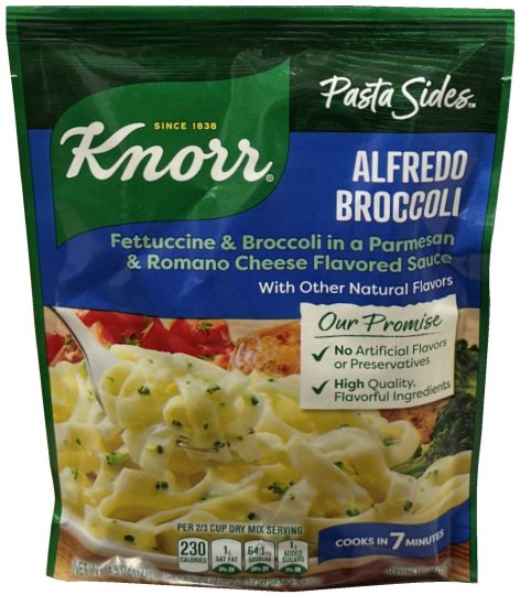KNORR PASTA SIDES ALFREDO BROCCOLI FETTUCCINE & BROCCOLI IN A PARMESAN & ROMANO FLAVORED CHEESE SAUCE (image for) KNORR PASTA SIDES ALFREDO BROCCOLI FETTUCCINE & BROCCOLI IN A PARMESAN & ROMANO FLAVORED CHEESE SAUCE