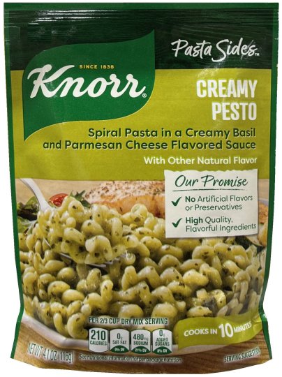KNORR PASTA SIDES CREAMY PESTO SPIRAL PASTA IN A CREAMY BASIL PARMESAN CHEESE SAUCE (image for) KNORR PASTA SIDES CREAMY PESTO SPIRAL PASTA IN A CREAMY BASIL PARMESAN CHEESE SAUCE