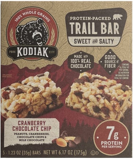 KODIAK PROTEIN PACKED TRAIL BAR SWEET & SALTY CRANBERRY CHOCOLATE CHIP (image for) KODIAK PROTEIN PACKED TRAIL BAR SWEET & SALTY CRANBERRY CHOCOLATE CHIP