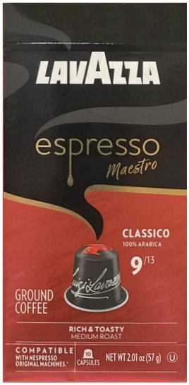LAVAZZA ESPRESSO MAESTRO CLASSICO COFFEE MEDIUM ROAST INTENSITY 9 CAPSULES (image for) LAVAZZA ESPRESSO MAESTRO CLASSICO COFFEE MEDIUM ROAST INTENSITY 9 CAPSULES