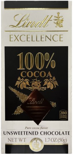 LINDT EXCELLENCE 100% COCOA UNSWEETENED CHOCOLATE (image for) LINDT EXCELLENCE 100% COCOA UNSWEETENED CHOCOLATE