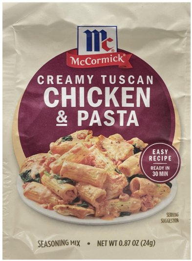 McCORMICK CREAMY TUSCAN CHICKEN & PASTA SEASONING MIX (image for) McCORMICK CREAMY TUSCAN CHICKEN & PASTA SEASONING MIX