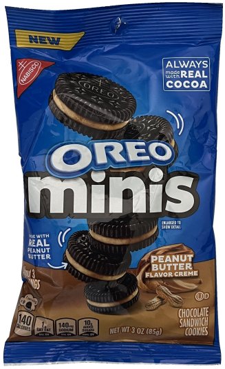 OREO MINIS PEANUT BUTTER FLAVORED CREME CHOCOLATE SANDWICH COOKIES (image for) OREO MINIS PEANUT BUTTER FLAVORED CREME CHOCOLATE SANDWICH COOKIES