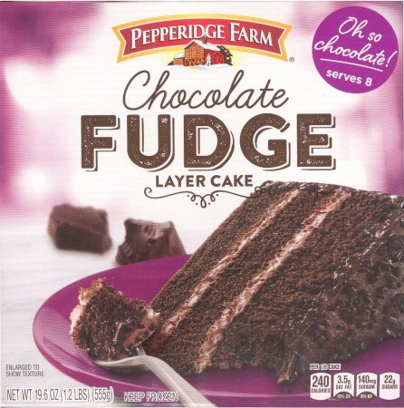 PEPPERIDGE FARM CHOCOLATE FUDGE 3-LAYER CAKE (image for) PEPPERIDGE FARM CHOCOLATE FUDGE 3-LAYER CAKE