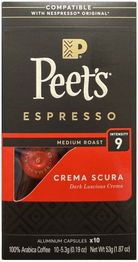 PEET'S ESPRESSO CREMA SCURA COFFEE MEDIUM ROAST INTENSITY 9 CAPSULES (image for) PEET'S ESPRESSO CREMA SCURA COFFEE MEDIUM ROAST INTENSITY 9 CAPSULES