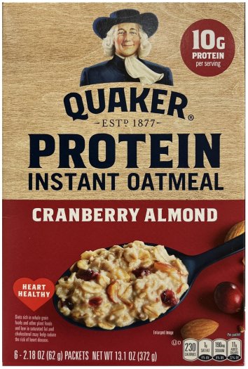 QUAKER PROTEIN CRANBERRY ALMOND INSTANT OATMEAL (image for) QUAKER PROTEIN CRANBERRY ALMOND INSTANT OATMEAL
