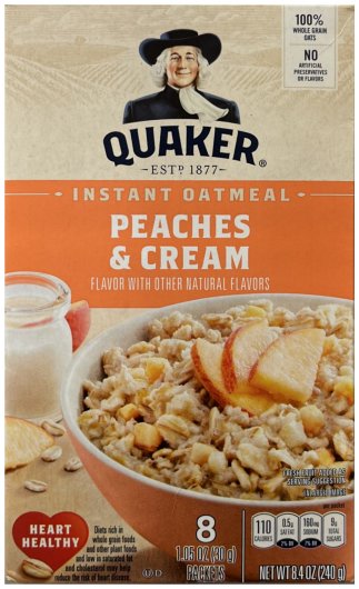 QUAKER INSTANT OATMEAL PEACHES & CREAM (image for) QUAKER INSTANT OATMEAL PEACHES & CREAM