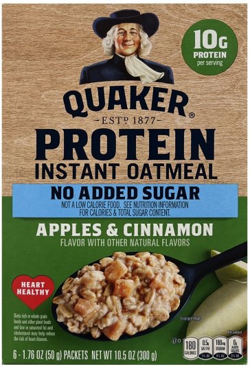 QUAKER PROTEIN APPLES & CINNAMON INSTANT OATMEAL (image for) QUAKER PROTEIN APPLES & CINNAMON INSTANT OATMEAL