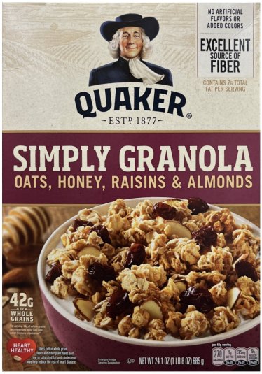 QUAKER SIMPLY GRANOLA OATS, HONEY, RAISINS & ALMONDS (image for) QUAKER SIMPLY GRANOLA OATS, HONEY, RAISINS & ALMONDS