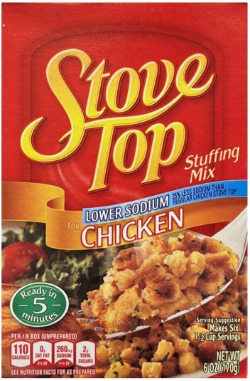STOVE TOP STUFFING MIX LOWER SODIUM FOR CHICKEN (image for) STOVE TOP STUFFING MIX LOWER SODIUM FOR CHICKEN