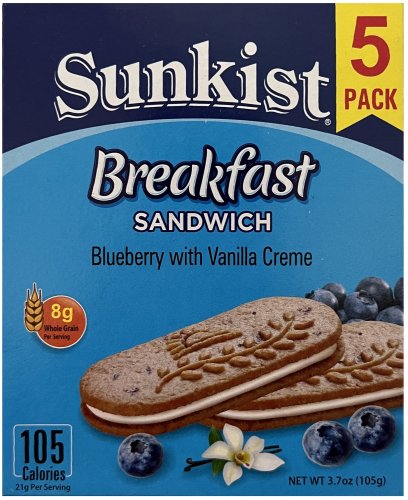 SUNKIST BREAKFAST SANDWICH BLUEBERRY WITH VANILLA CREME (image for) SUNKIST BREAKFAST SANDWICH BLUEBERRY WITH VANILLA CREME