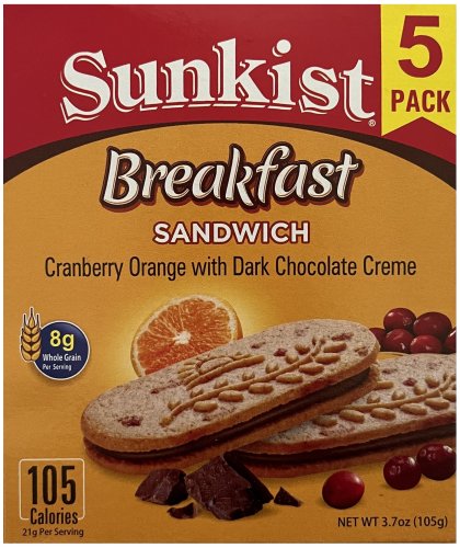 SUNKIST BREAKFAST SANDWICH CRANBERRY ORANGE WITH DARK CHOCOLATE (image for) SUNKIST BREAKFAST SANDWICH CRANBERRY ORANGE WITH DARK CHOCOLATE