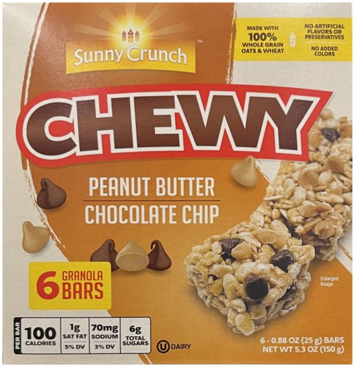 SUNNY CRUNCH CHEWY PEANUT BUTTER CHOCOLATE CHIP GRANOLA BARS (image for) SUNNY CRUNCH CHEWY PEANUT BUTTER CHOCOLATE CHIP GRANOLA BARS