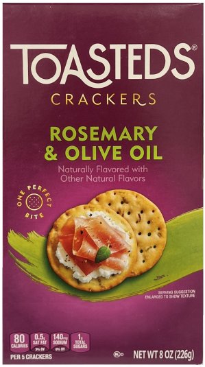 TOASTEDS ROSEMARY & OLIVE OIL CRACKERS (image for) TOASTEDS ROSEMARY & OLIVE OIL CRACKERS