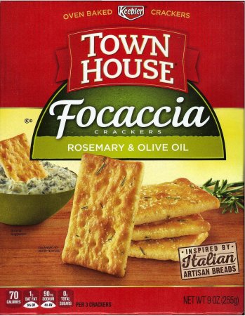KEEBLER TOWN HOUSE FOCACCIA ROSEMARY & OLIVE OIL CRACKERS (image for) KEEBLER TOWN HOUSE FOCACCIA ROSEMARY & OLIVE OIL CRACKERS