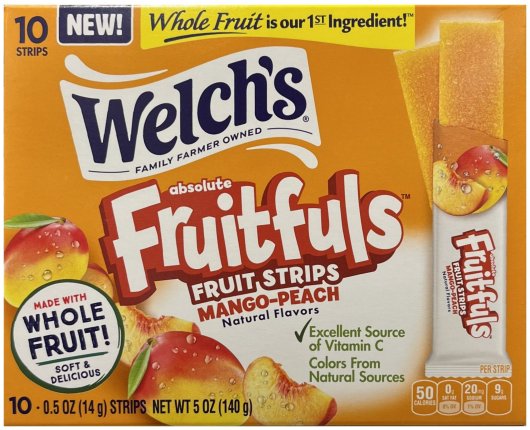 WELCH'S FRUITFULS FRUIT STRIPS MANGO-PEACH (image for) WELCH'S FRUITFULS FRUIT STRIPS MANGO-PEACH