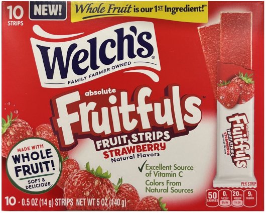 WELCH'S FRUITFULS FRUIT STRIPS STRAWBERRY (image for) WELCH'S FRUITFULS FRUIT STRIPS STRAWBERRY
