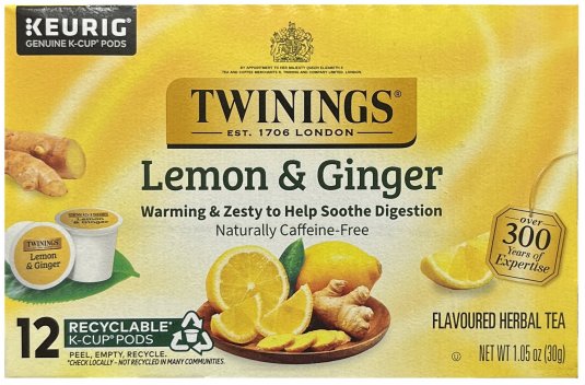 TWININGS LEMON & GINGER HERBAL TEA K-CUP PODS (image for) TWININGS LEMON & GINGER HERBAL TEA K-CUP PODS